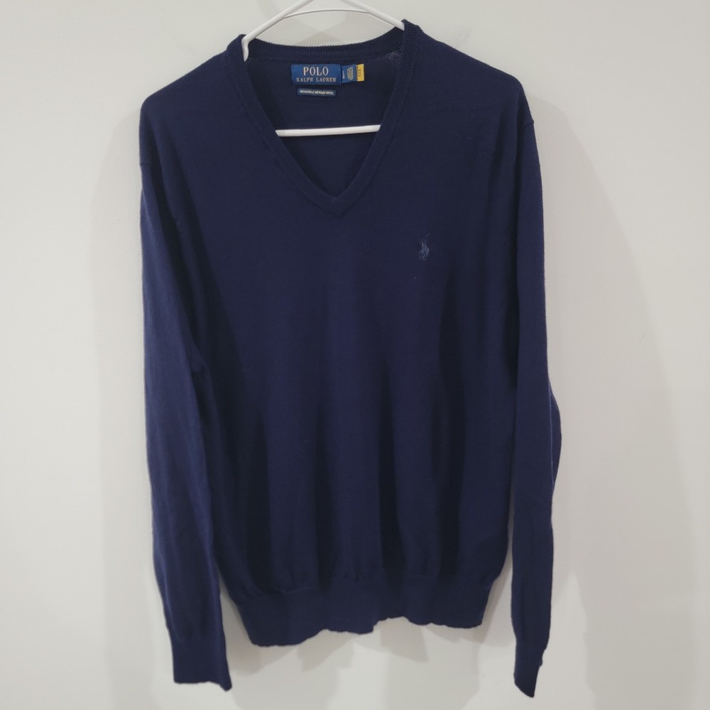 Polo Ralph‎ Lauren Mens Wool V Neck Sweater Size Large Preppy Academia Old Money